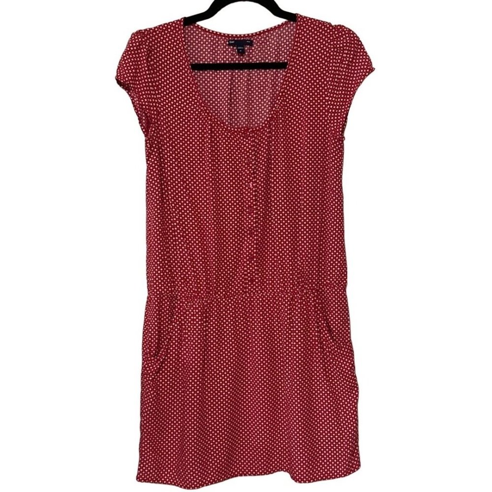 Gap Blouson Stretch Dress Red w/Side Pockets Geometric 100% Rayon Junior Size M
